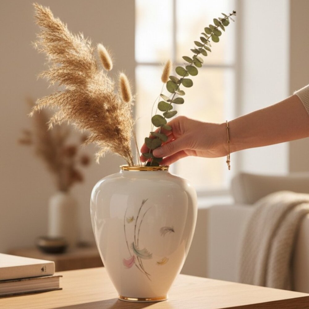 Whispers of the Past: Bavarian Feathers Adorn a Classic Jaegar & Co. Vase